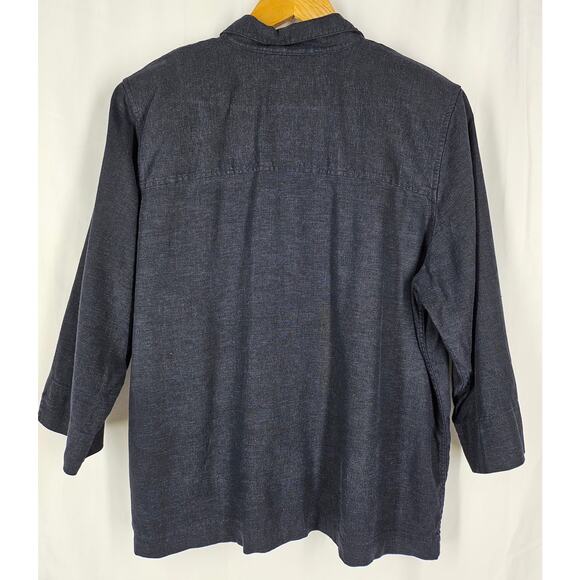 CHRISTOPHER & BANKS WOMEN'S BLUE BUTTON-UP LONG SLEEVE SHACKET – SIZE LARGE - Picture 2 of 11